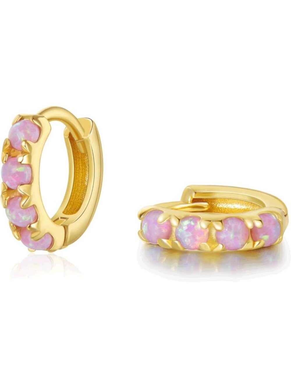 925 Sterling Silver Opal Hoop Earrings - Colorful Huggie Style, Gold Plated